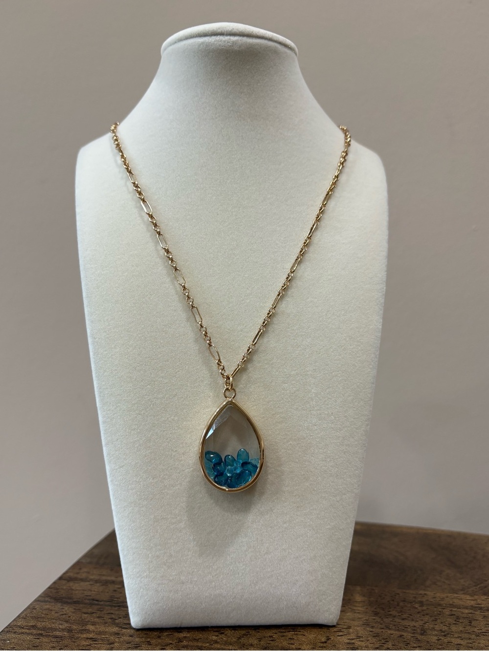 Laundry By Shelli Segal Gold Teardrop Necklace with Blue Accents